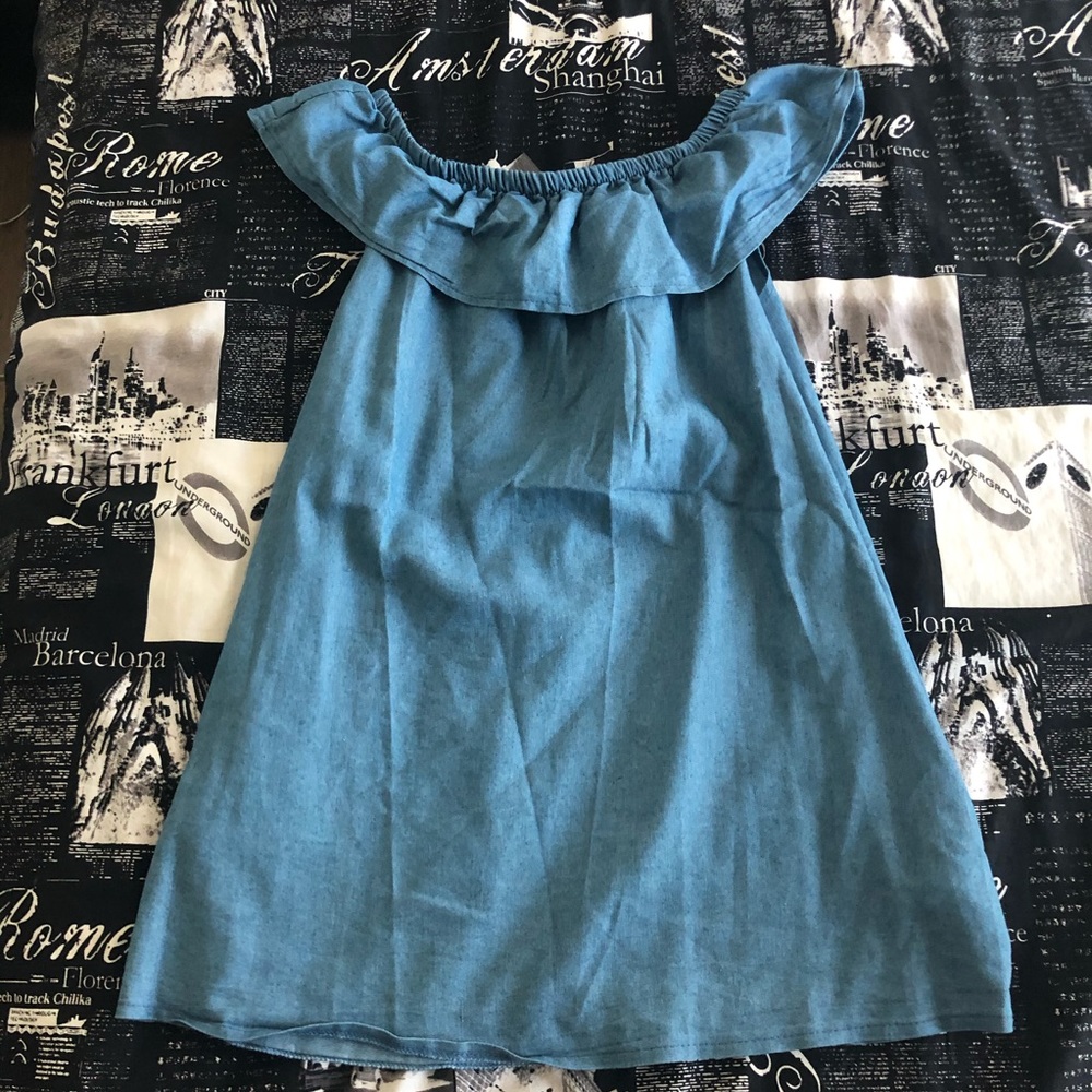 Blue off the shoulder dress